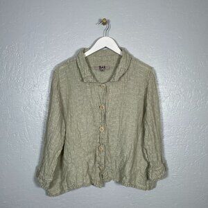 Flax Women Plus Size 2G 22/ 24 Beige Linen Blouse Woven Button Front Lagenlook